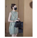 Improved Chinese Style Cheongsam Dress Summer Plus Size Women's Clothing Embroidery Qipao Long Floral Sleeveless Vest Dress