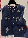 Olivegirl Fashion Retro Vest Top Sleeveless Shirt Navy Round-Neck Waistcoat Vest Summer 2026 High-End Loose Versatile Chic Top