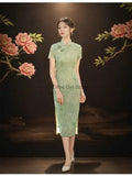 Green Dress Traditional Chinese Cheongsam Short Sleeve Retro Young Girl Improved Cheongsam Modern Summer 2024 Women's Clothes