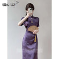 Olivegirl Chinese Purple Dress Cheongsam Qipao Young Style Elegant High-end Purple Waist Slim Dress Summer 2026