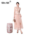 Olivegirl 2026 Summer Women's Outfits Chinese Style Beautiful Embroidered Shirt Top Mesh Half Skirt Set Female Clothing
