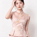 Olivegirl 2026 Summer Women's Outfits Chinese Style Beautiful Embroidered Shirt Top Mesh Half Skirt Set Female Clothing