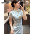 Olivegirl 2026 Chinese Dress Qipao Cheongsams Dyed Jacquard Waist Cinching Embroidery Dress Mesh Splicing Long Dress