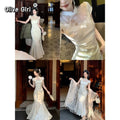 Olivegirl High End Dress Elegant Sweet 2026 Jacquard Lace Patchwork Slim Fish Tail Dresses Qipao Cheongsam Spring Summer Retro