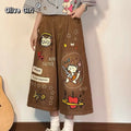 Olivegirl High End Cute Jean American Retro Pants Cartoon Embroidered Women's Seven Point Shorts Trousers Summer Wide Leg Pants