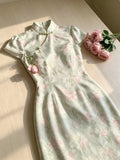 Olivegirl Cheongsam Dress Qipao Elegant Tulip Flower Lace Up Jacquard Floral Pattern Chinese Gentle and Elegant Long Dresses