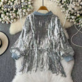 Olivegirl Europese American Sequined Tassel Coat Tops Dance Show Party Medium Loose Jacket High Street Women Clothing