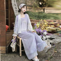 Hanfu Lantern Pants Set | Sweet Purple Green | Improved Chinese Casual Summer Outfit