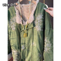Thick Velvet Jacket Coat Cotton-padded Embroidered Green 2026 Winter Vintage Temperament High-end Exquisite Chinese Style