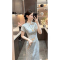 Olivegirl 2026 Chinese Dress Qipao Cheongsams Dyed Jacquard Waist Cinching Embroidery Dress Mesh Splicing Long Dress