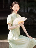 Olivegirl Green Dress Qipao Elegant Cheongsam Jacquard 2026 Summer Young Girls Chinese Style Dress  Long Women's Clothing