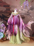 Olivegirl Hanfu Dress Set High End Cosplay Big Sleeve Original Fairy Hanfu Purple Green Embroidered Flower Slimming Set