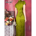 Chinese Dress Qipao Green Improved Cheongsam Summer Down Big Sleeves High End Long Dress Traditional Chinese Clothing