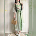 Olivegirl Hanfu Dresses Women's Song Style Green Short Shirt Flower Bud Pants Skirt Shorts Set Daily Summer Style