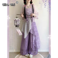 Olivegirl Hanfu Women's Clothing Chinese Style Short Shirt Suspender Print Elegant Sweet Song Pants Daily Outfit Summer Cosplay