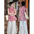 Olive Girl Top Oversized Women's Clothing Summer Large Size Chinese Traditional Jacquard Sleeveless Top Loose Wide Leg Pants