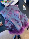 Elegant Vest Women's Clothes 2025 Autumn Feather Splicing Top Traditional Chinese Clothing Coats Jackets