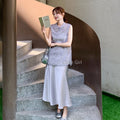 Olive Girl Qipao Cheongsam Embroidered Top Traditional Chinese Women's Clothing Set Summer Vest Sleeveless  Elegant Skirt Suit