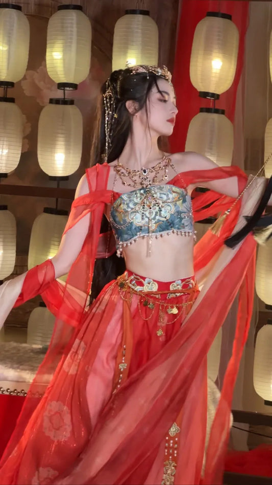 Olivegirl Women's Hanfu Set Summer Western Style High-end Cosplay Sexy Exotic Embroidery Hanfu Dress Dunhuang Feitian Improved