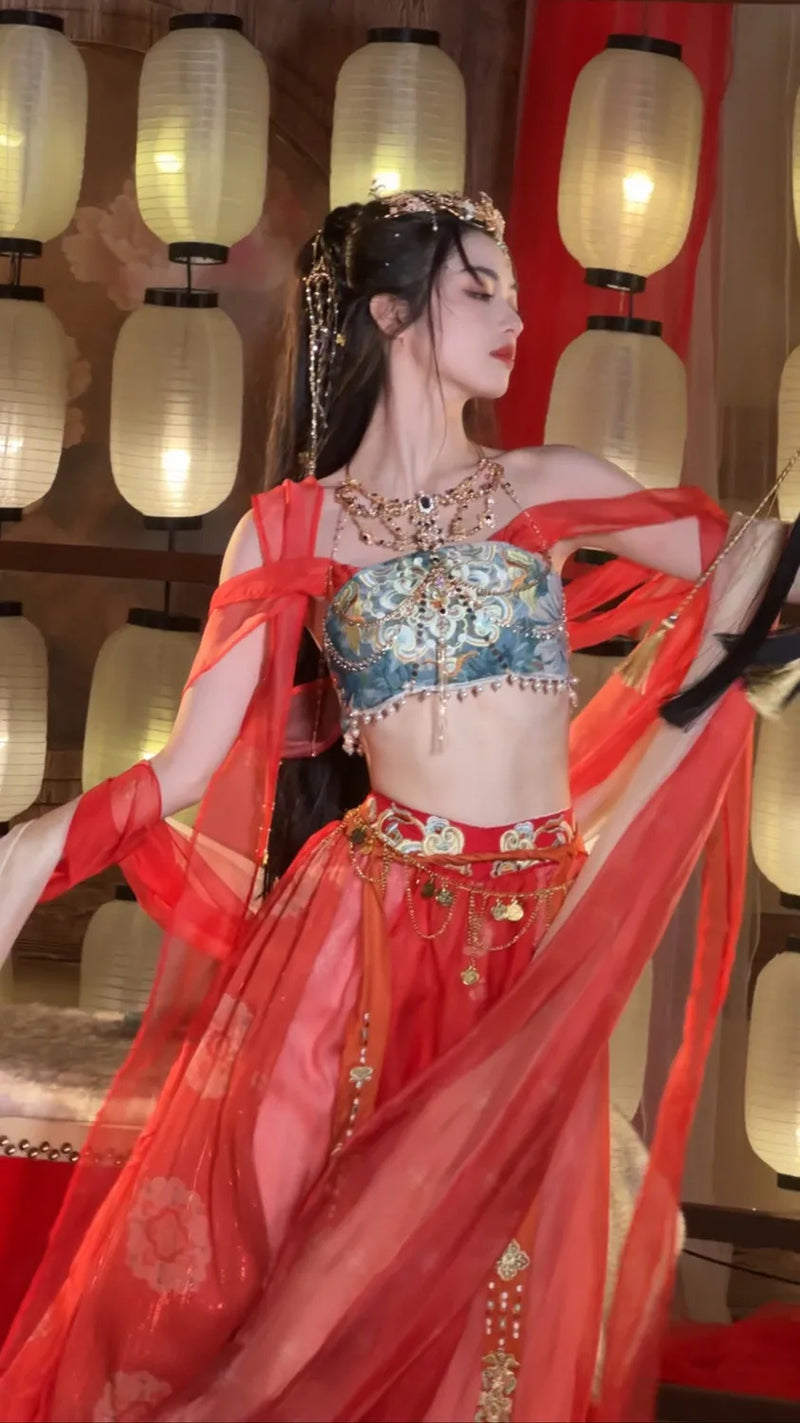 Olivegirl Women's Hanfu Set Summer Western Style High-end Cosplay Sexy Exotic Embroidery Hanfu Dress Dunhuang Feitian Improved