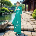 Olivegirl Aodai Vietnamese Traditionally Dress Long Qipao Two-piece Wide-leg Pants Cheongsam Aodai Dress Women's Clothing