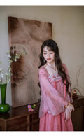 Olive Girl Pink Shirt Embroidery Blouse Chiffon Summer Top Sweet Elegant Pink Shirt Floral Print Women's Skirt Outfits Clothing