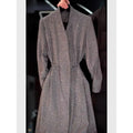 Grey Sequined Waist Cinched Cardigan Jacket Wrap Coat Trench V-neck Elegant High-end Fabric Mid Length Top Women's Clothing
