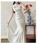 Olivegirl Wedding Dress Women's Qipao Cheongsam Jacquard White Retro Engagement Fish Tail Dress High-end Bridal Welcome Dress