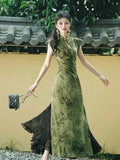 Olivegirl Women's Dress Qipao 2026 Green Cheongsam High End Elegant Young Chinese Retro Daily Summer Clothing