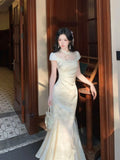 Olivegirl High End Dress Elegant Sweet 2026 Jacquard Lace Patchwork Slim Fish Tail Dresses Qipao Cheongsam Spring Summer Retro