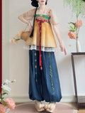 Olivegirl Original Hanfu Set Half Arm Embroidered Strap Skirt Lantern Pants Daily Commuter Set Thin Summer Dresses