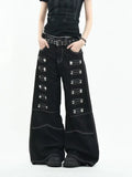Olivegirl 2026 Women's Jeans Trousers Women Straight Trousers Gothic Y2K American Patchwork Rivet Design Black Loose Streetwear