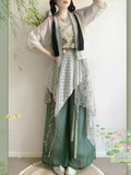 Olivegirl Hanfu Women's Clothing Chinese Style Short Shirt Suspender Print Elegant Sweet Song Pants Daily Outfit Summer Cosplay