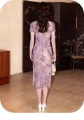 Purple Lace Cheongsam Dress Qipao Elegant Sweet Print High-end Cheongsam with Exquisite Traditional Chinese Women's Clothing