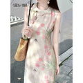 Olivegirl 2026 Summer Dress Tulip Chinese Petal-Necked Print Sleeveless Wrap-Up Bodice-Chasing Qipao Cheongsams Dresses