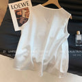 Olivegirl White Strappy Top Women's Shirt Embroidery V-Neck Linen Strappy Top Women's Summer 2026 Loose Fit Sleeveless Shirt