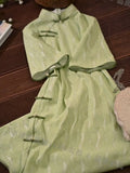High End Cheongsam Dress Girls Chi-pao Chinese Qipao Green Elegant Sweet Retro Young Style Improved Women's Dress Spring Summer