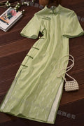 High End Cheongsam Dress Girls Chi-pao Chinese Qipao Green Elegant Sweet Retro Young Style Improved Women's Dress Spring Summer