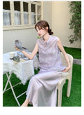 Olive Girl Qipao Cheongsam Embroidered Top Traditional Chinese Women's Clothing Set Summer Vest Sleeveless  Elegant Skirt Suit