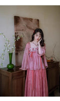 Olive Girl Pink Shirt Embroidery Blouse Chiffon Summer Top Sweet Elegant Pink Shirt Floral Print Women's Skirt Outfits Clothing