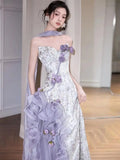 Olivegirl Purple Dress Evening Gown Fishtail Women's Dresses Luxury High-end Flower Wedding Banquet Bride's Toast Clothes