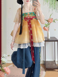 Olivegirl Original Hanfu Set Half Arm Embroidered Strap Skirt Lantern Pants Daily Commuter Set Thin Summer Dresses