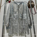Olivegirl Europese American Sequined Tassel Coat Tops Dance Show Party Medium Loose Jacket High Street Women Clothing