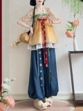 Olivegirl Original Hanfu Set Half Arm Embroidered Strap Skirt Lantern Pants Daily Commuter Set Thin Summer Dresses
