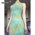 Olivegirl Women Summer Green Qipao Dress Fresh Elegant Improved Young Slim Daily Retro Traditional Chinese Clothing