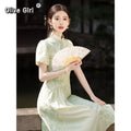 Olivegirl Green Dress Qipao Elegant Cheongsam Jacquard 2026 Summer Young Girls Chinese Style Dress  Long Women's Clothing