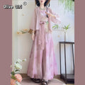 Olivegirl Hanfu Women's Outfits Daily Versatile Short Sleeved Shirt Flower Bud Pants Shorts Summer 2026 Cosplay Women's Clothing