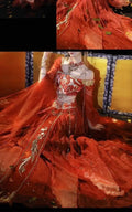 Exotic Hanfu Dance Dress | Gradient Embroidery Fairy Cosplay | Stretchy Elastic Skirt