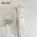 Olivegirl 2026 Chinese Dress Satin Floral Qipao Women's Spring and Summer New Style Slim Fit Temperament Super Fairy Dress