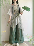 Olivegirl Hanfu Women's Clothing Chinese Style Short Shirt Suspender Print Elegant Sweet Song Pants Daily Outfit Summer Cosplay